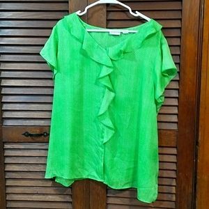 ❤️Liz Claiborne Green Short Sleeve Ruffled Shirt Top Blouse Plus Size 2X